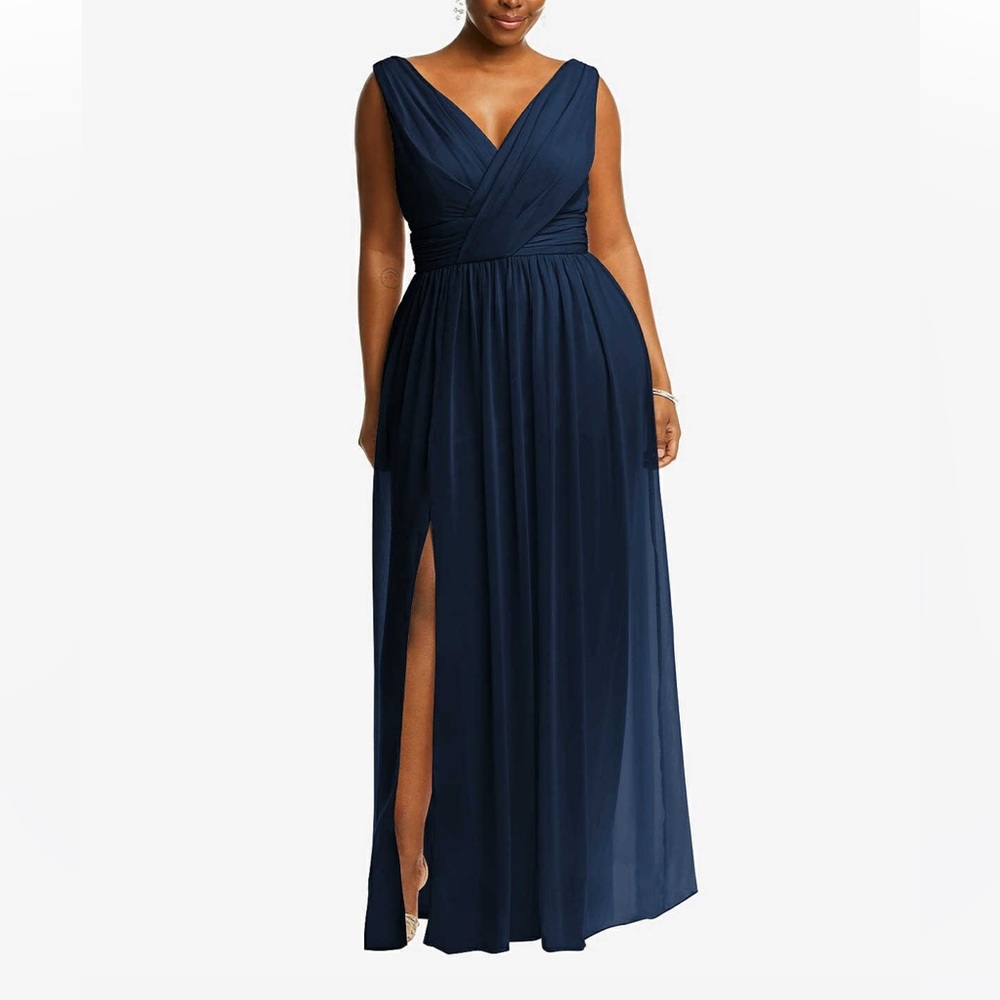 Dessy Collection Style 2894 SLEEVELESS DRAPED CHIFFON MAXI DRESS Midnight Navy